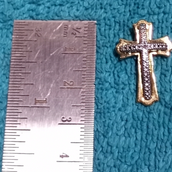 Goldtone and Silvertone Cz Cross Pendant Christian Religious Vintage - Picture 2 of 4